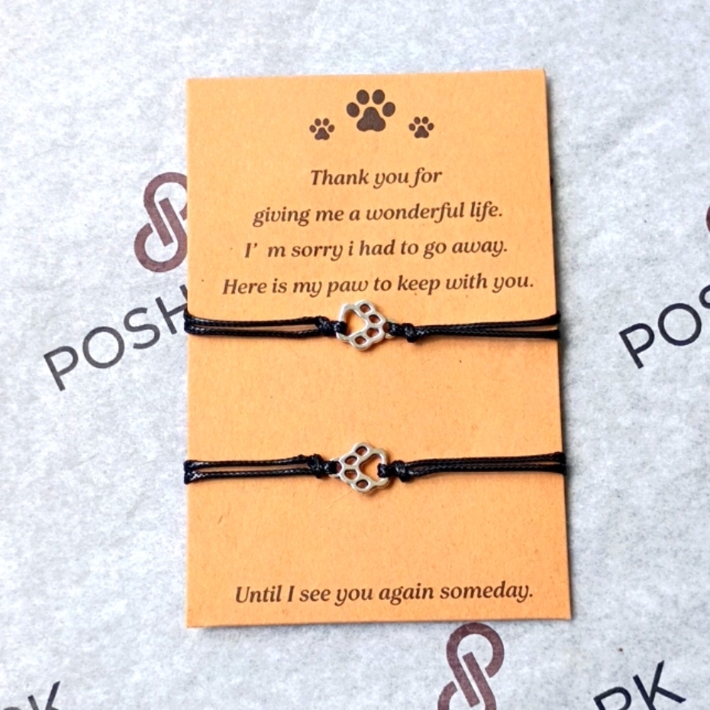 Black Paw Print Bracelets Unisex Adjustable Bracelets 2pc NWT